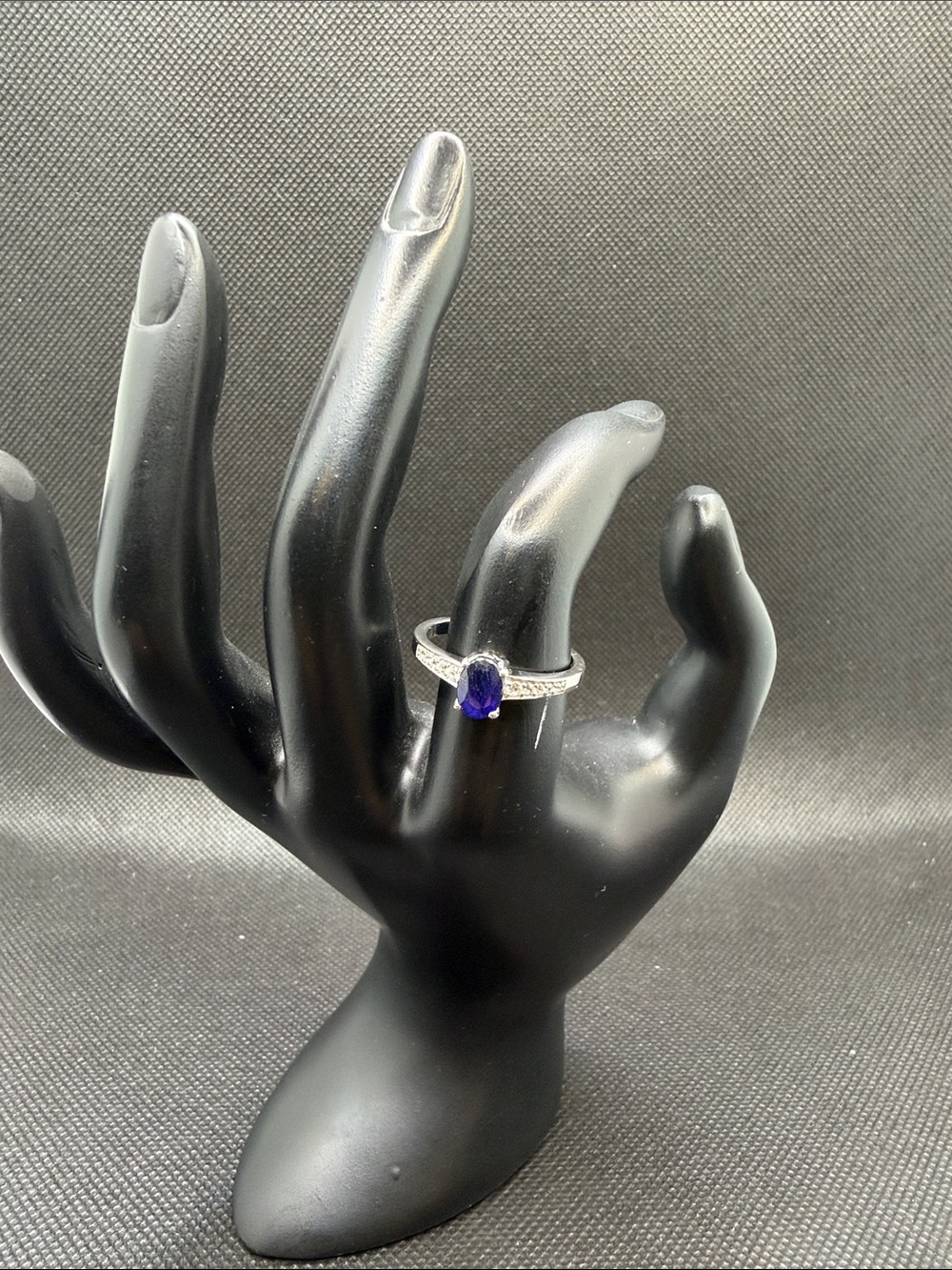 Sterling Silver Ring with Deep Blue Oval Masoala Blue Sapphire Stone size 8